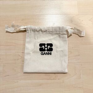 Ganni Logo Canvas Dust Bag Pouch in Tan and Black Embroidered Bag